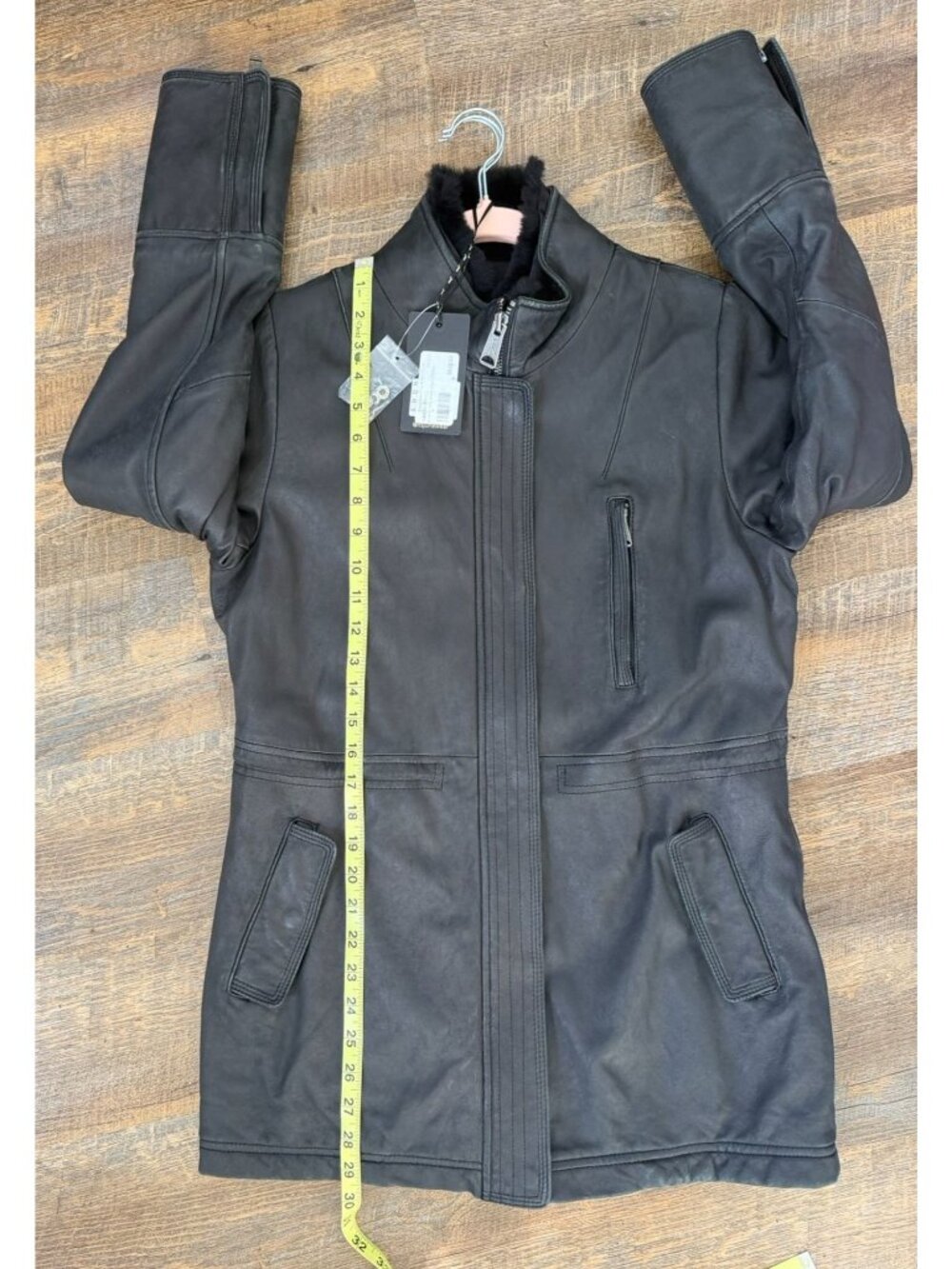 June Black Leather Jacket, Real Rabbit Fur Size Small - Picture 7 of 16